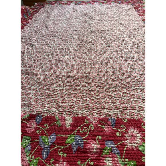 Pottery Barn teen Handcrafted Quilt Block Print vintage pink floral girls cotton - Picture 3 of 16